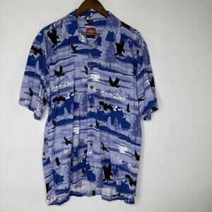 Dem Crazy Shirt Mens XL Blue Purple Mountain Wilderness Eagle Print Button Up